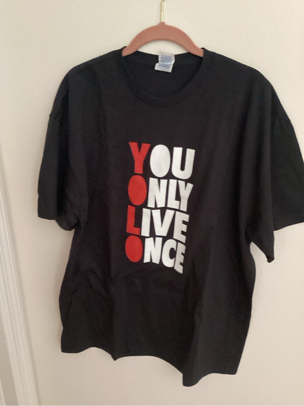 Delta Black Short-Sleeve Tee with Red and White 'YOU ONLY LIVE ONCE' Graphic
